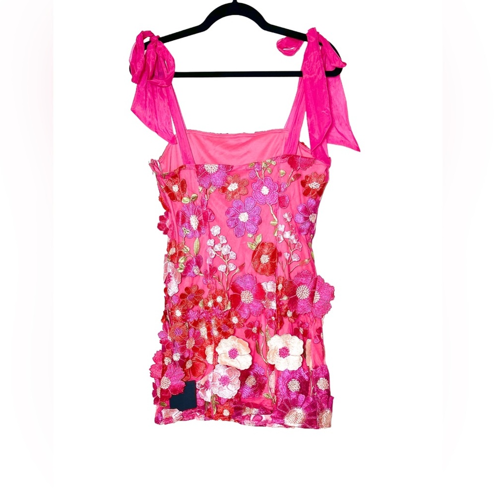 NWT Lulus Emphatically Adorable Hot Pink Floral Tie-Strap Mini Dress, Medium - Picture 6 of 15